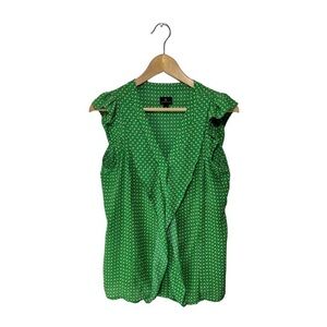 Worthington Sleeveless Green Geometric Blouse Flounce | EUC